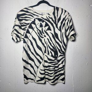 Sandylo Womens Zebra Embellished Shirt Size Small Art to Wear Funky Artsy Sequin